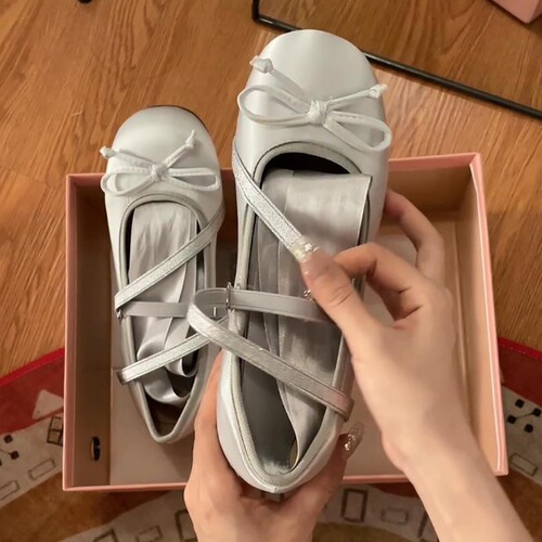 Simple and gentle French thick heel Mary Jane shoes for women 2024 new summer shallow mouth small fragrant style round toe silver shoes