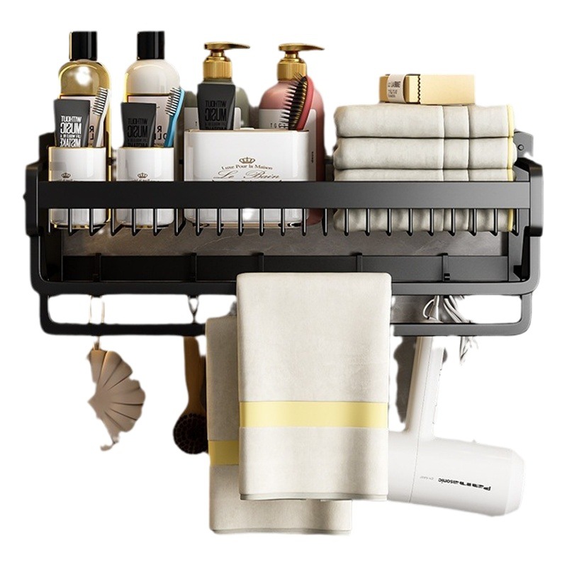 Toallero libre espacio de baño de almacenamiento de aluminio estante de Toalla baño negro Barra de toalla estante de baño
