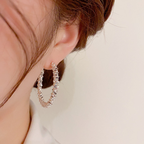 European and American fashionable personality unique retro metal broken silver earrings women's light luxury exaggerated high-end temperament internet celebrity earrings