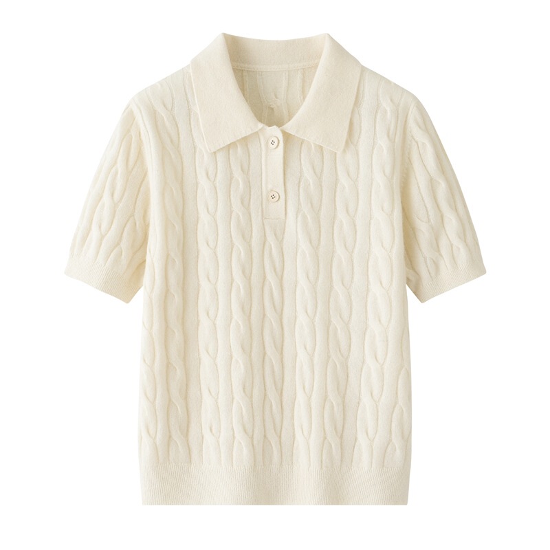 Polo collar small twist 100 pure cashmere half sleeve soft waxy skin-friendly spring and autumn warm outer cashmere short sleeve women