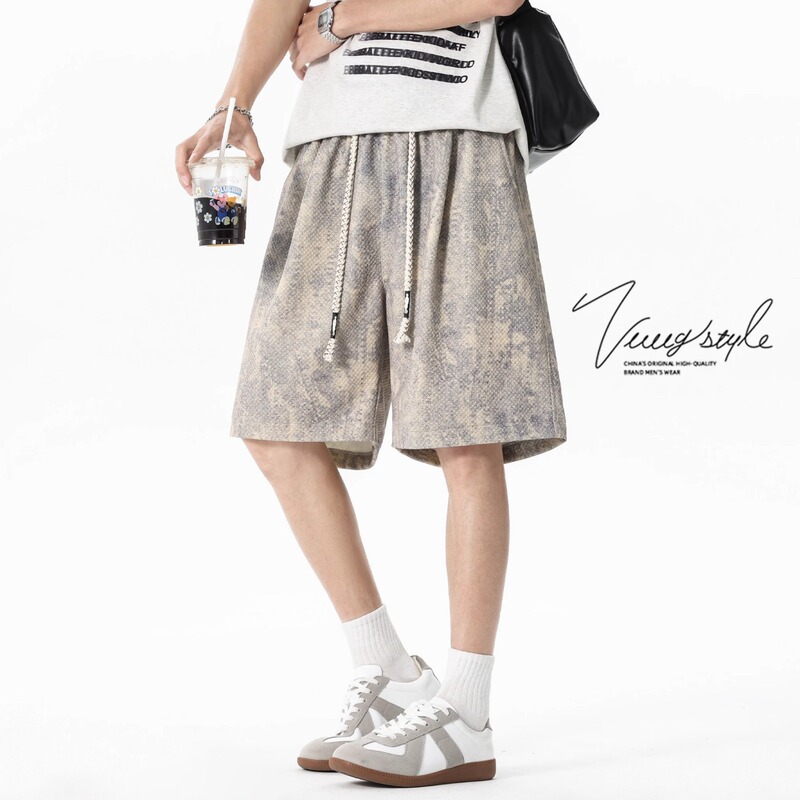 American-Style Dirty Tie-Dye Shorts for Men, Summer Outerwear, Trendy Brand, Loose Fit, Large Size, Casual Men's Sports Shorts