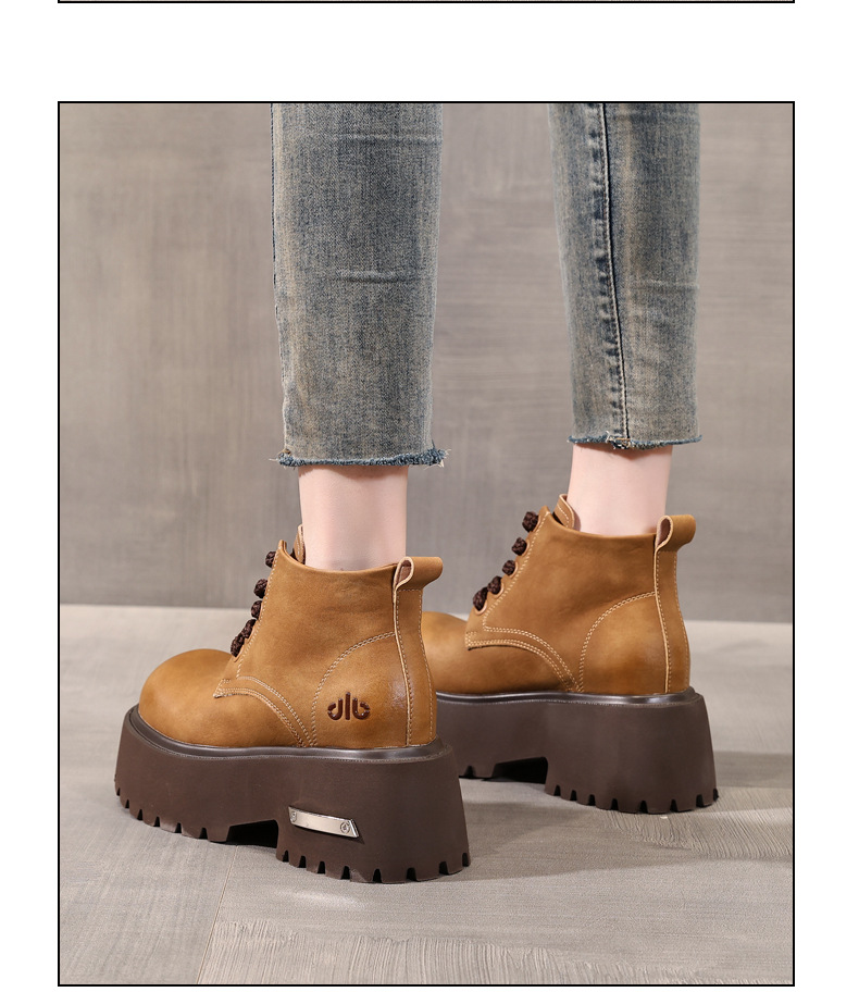 Giày boot nữ đế dày tăng chiều cao, dây buộc, phong cách đa năng — màu đen chi tiết 11
