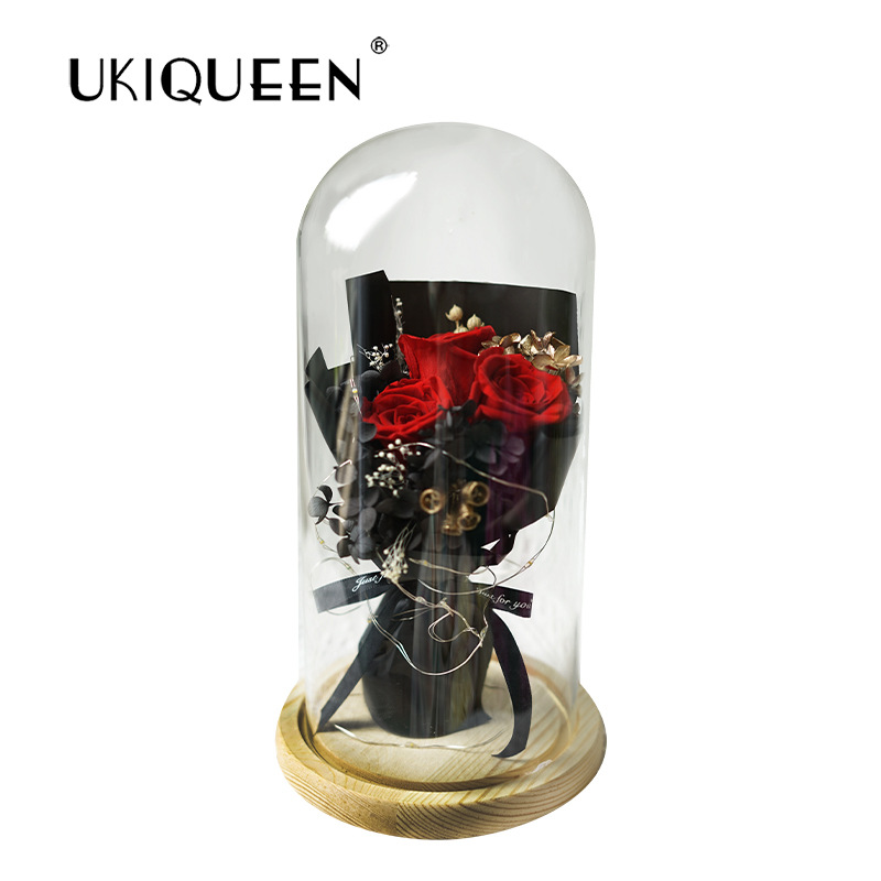 Yunnan Naxi Queen eterna flor cubierta de vidrio ramo decoración del paisaje al por mayor Rosa fresca suministro directo transfronterizo