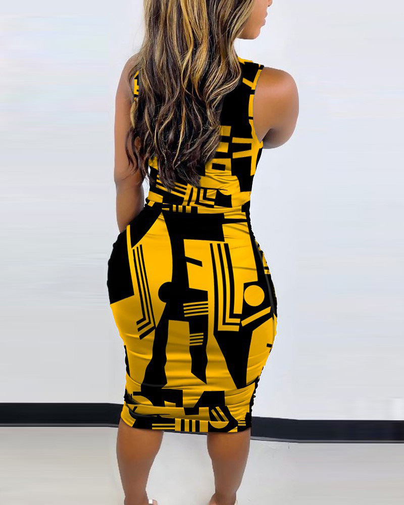 210g Weight Midi Dress Dress Length Type Sleeveless Sleeve Length Pencil Skirt Dresses Type Regular Sleeve Sleeve Type Wholesale Women'S Sexy Printing Printing Street Round Neck Sleeveless Pencil Skirt