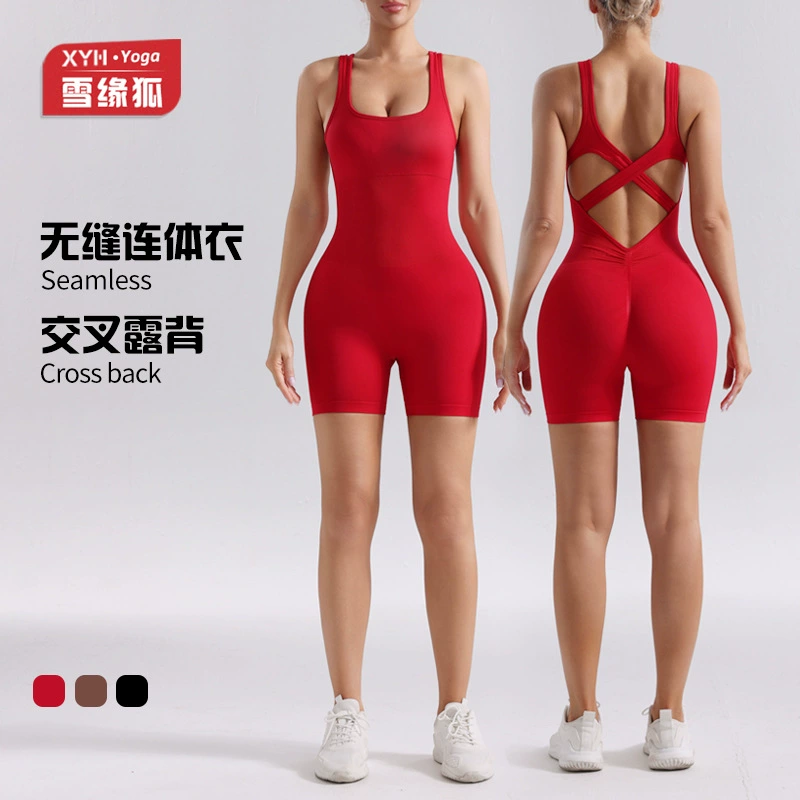Весна и лето бесшовные йога комбиназон женский крест спинки на открытом воздухе бег фитнес спорт ягодицы йога комбинные шорты
