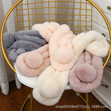 真毛兔毛围巾獭兔毛围脖女冬季保暖三管两管带球加厚懒兔毛绒皮草