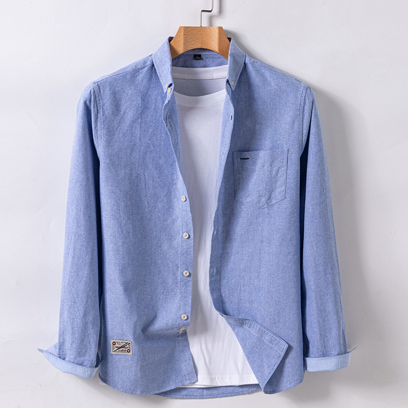 New cotton oxford shirt men's long sleeve spring and autumn casual shirt coat loose men's wholesale trend