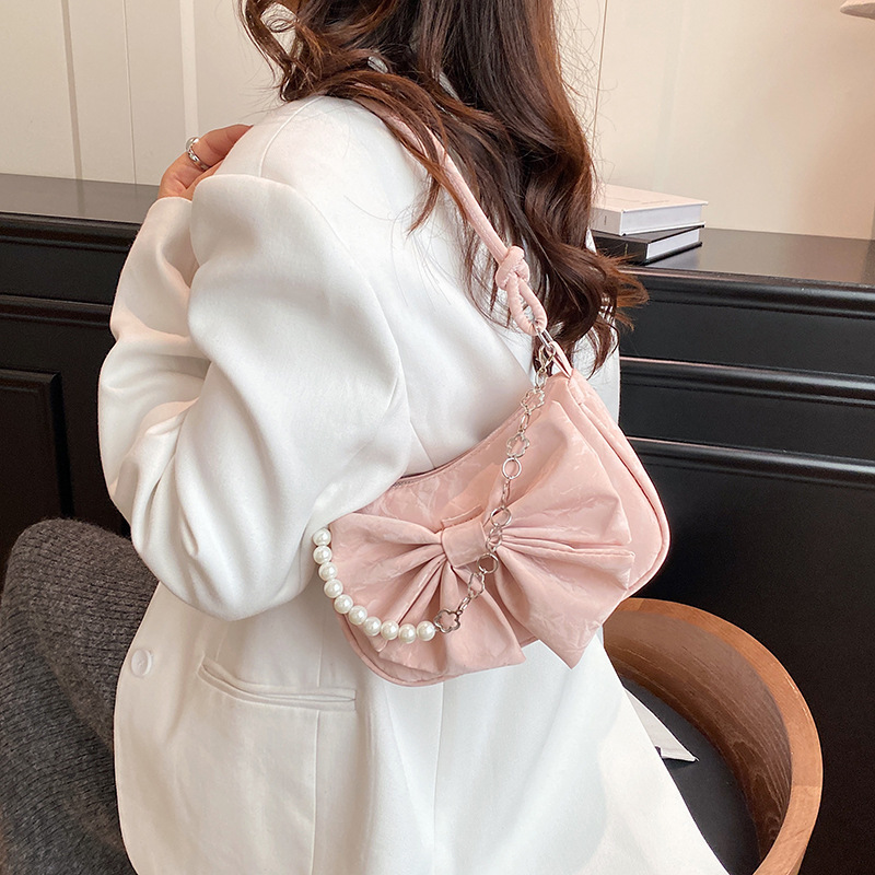 Foreign Trade Lady Bow Shoulder Bag Manufacturer Wholesale Pearl Armpit Bag Fashion Trend Crossbody Bag Temperament Women's Bag