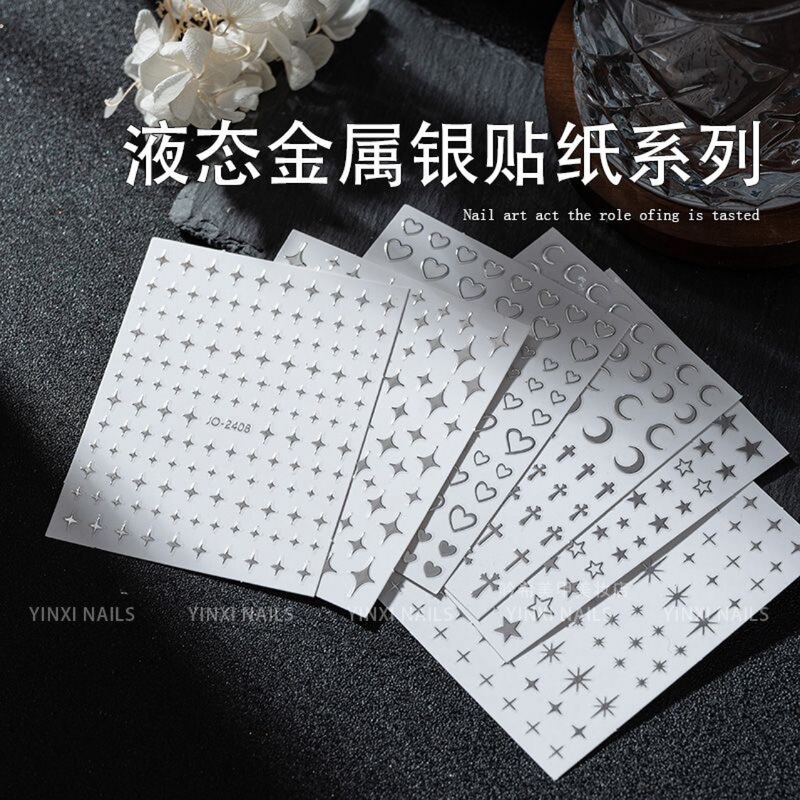 Hot Silver Small Star Nail Art Stickers 2023 New Star Cross Four-Star Back Glue Nail Patch Decoration