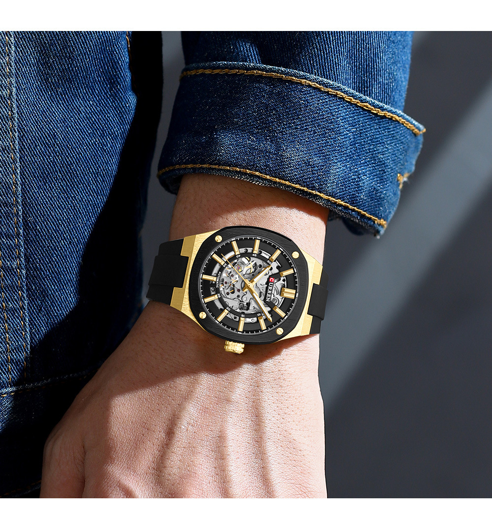 Curren Men's Automatic Skeleton Mechanical Watch Waterproof_voghion.com