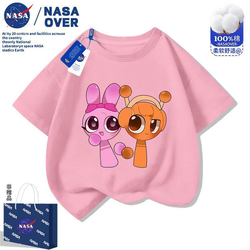 Nasa Rhythm Box Clothes Girls Short Sleeve T-Shirt Summer New Children's Round Neck Medium and Large Children's Half Sleeve Tops