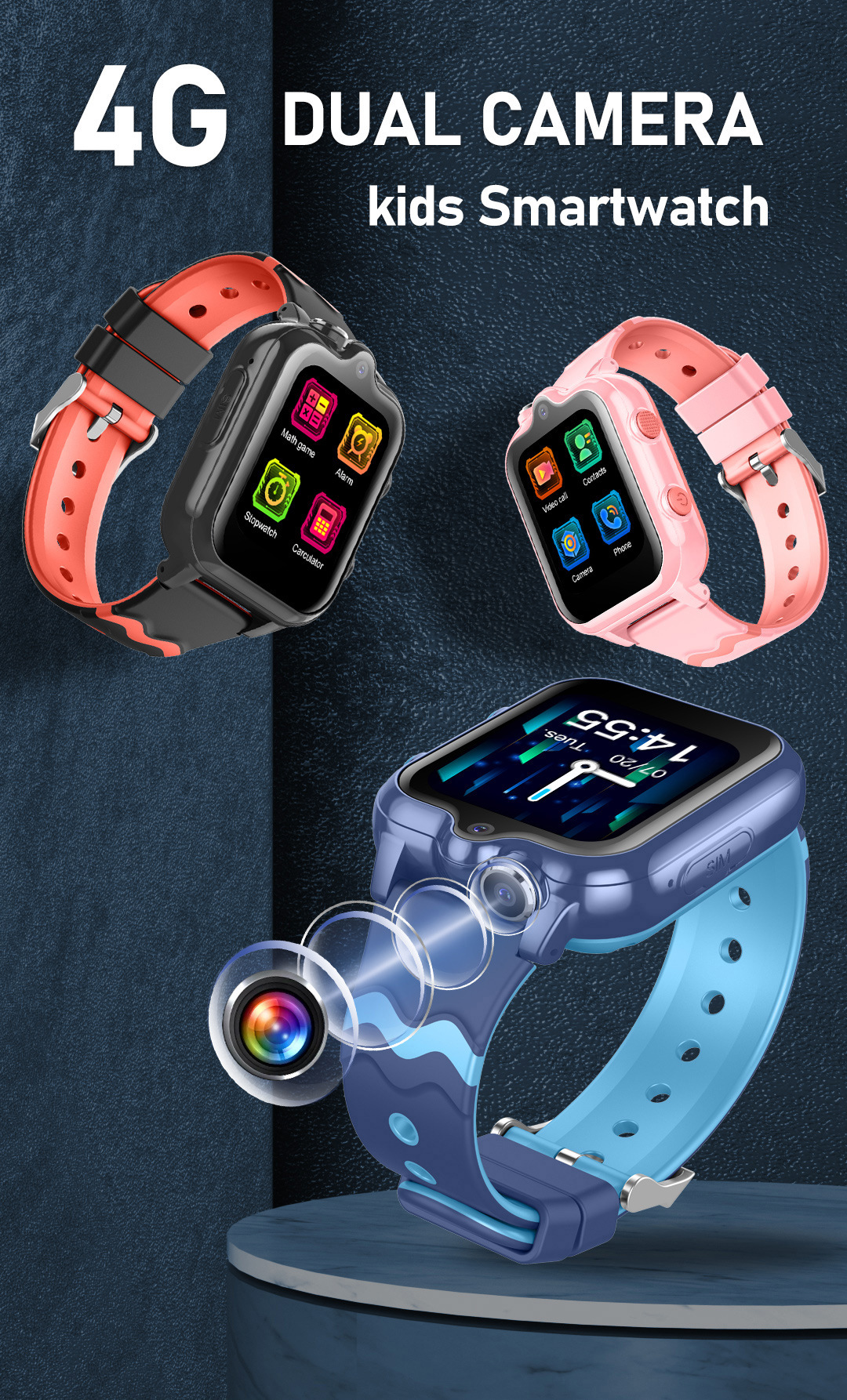 Cross-border D35 children's phone smartwatch, 4G video, GPS positioning, camera, waterproof, step counting, 900MAH, multi-language full figure