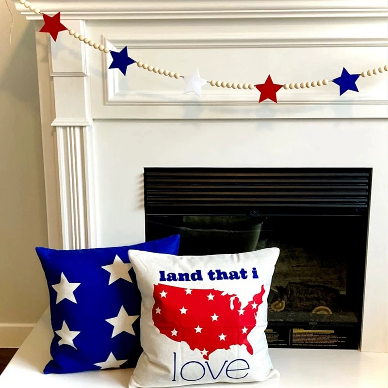 Трансграничные Популярные Звездные бусины на День независимости Пасха Американский Национальный день Звезда деревянные бусины тянуть флаг Гирлянда украшение для камина