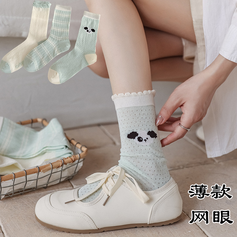 2025 primavera y verano nuevos productos japoneses verdes delgados calcetines de algodón transpirables anti-deslizante sudor calcetines de mujer frescas pila calcetines