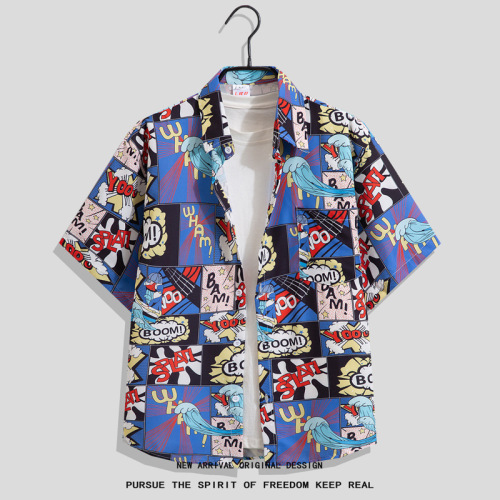 Men's Summer Casual Beach Shirt, Thin Short-Sleeve Printed Blouse, Loose Cool Style Hawaiian Shirt for Women, 2025