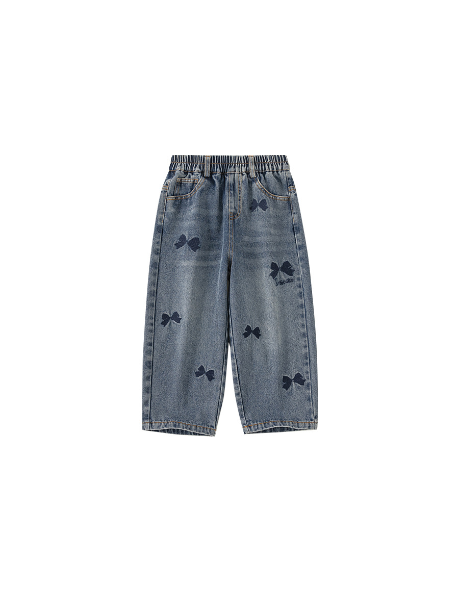 Pantalones Largos de Mezclilla para Niñas Youbao, Primavera 2026, Nuevo Estilo, Pantalones Rectos con Lazo para Niñas