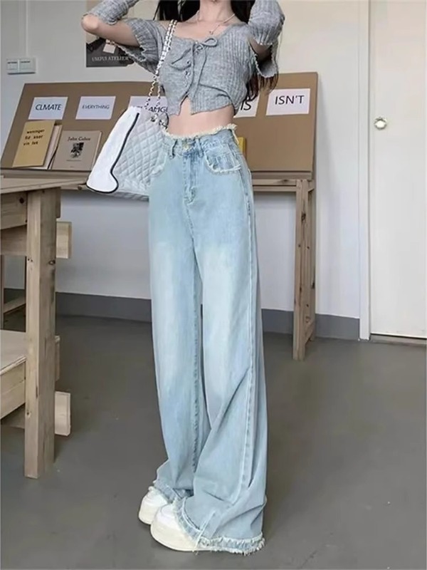 浅色夏季窄版直筒牛仔裤女夏2025新款高腰显瘦直筒裤子女款牛仔|undefined