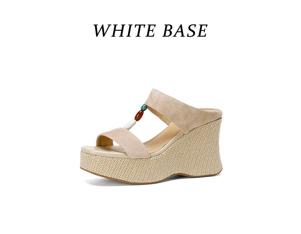 Sandal cao gót nữ hở mũi đế xuồng đan rơm gót 10 cm — màu nâu, màu mơ chi tiết 20