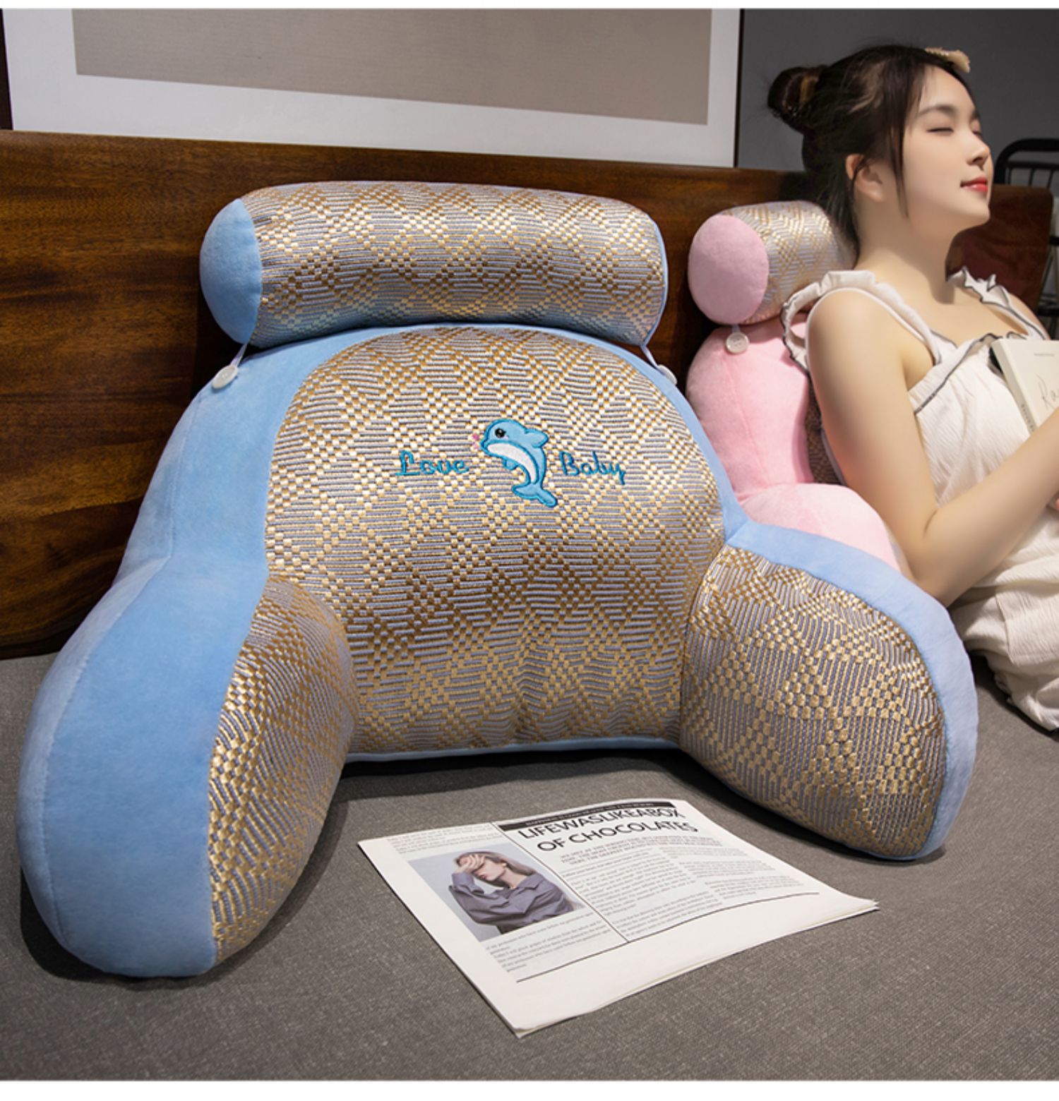 Suitable for Mat Bedside Backrest Cushion Bed Soft Waist Pillow Student Lying down to Play Mobile Phone Artifact Sofa