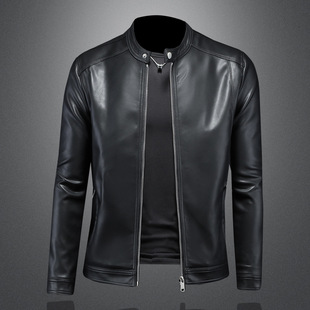 2024 Spring and Autumn New Lapel Leather Jacket Men's Business Casual Fashion Trend Motorcycle Leather Jacket Slim Jacket 7802