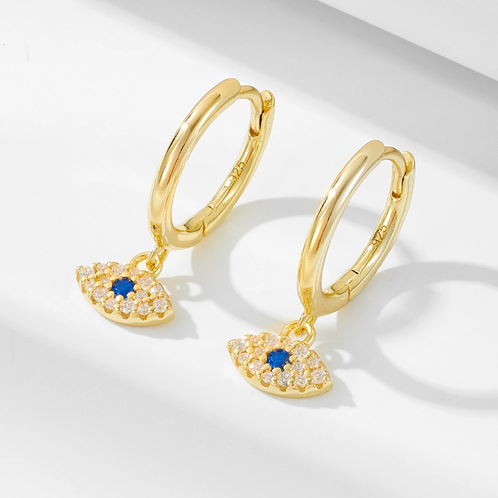 Retro blue diamond, earrings, zirconium, silver 925 sample, European style, simple and elegant design, high-quality style