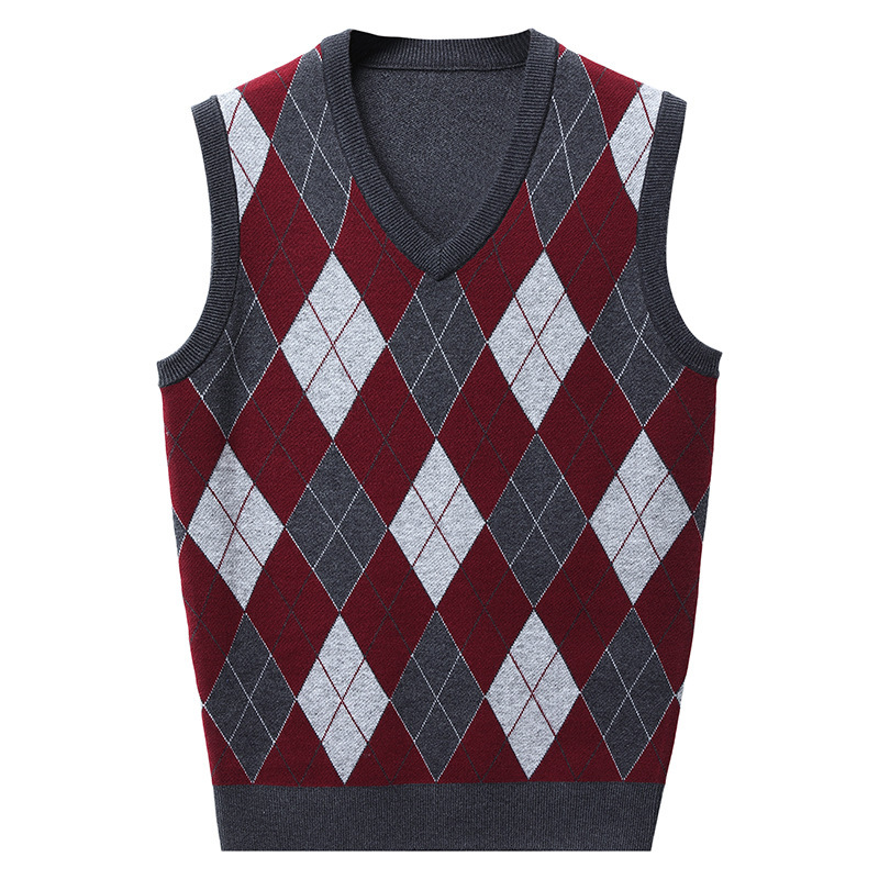 Men's wool vest autumn and winter middle-aged thickened warm Diamond V-neck sweater vest sleeveless waistcoat sweater Men's wool vest autumn and winter middle-aged thickened warm Diamond V-neck sweater vest sleeveless waistcoat sweater