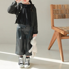 女童裤子PU软皮加绒时装版皮裤长款2025秋冬装新款外贸童装代发