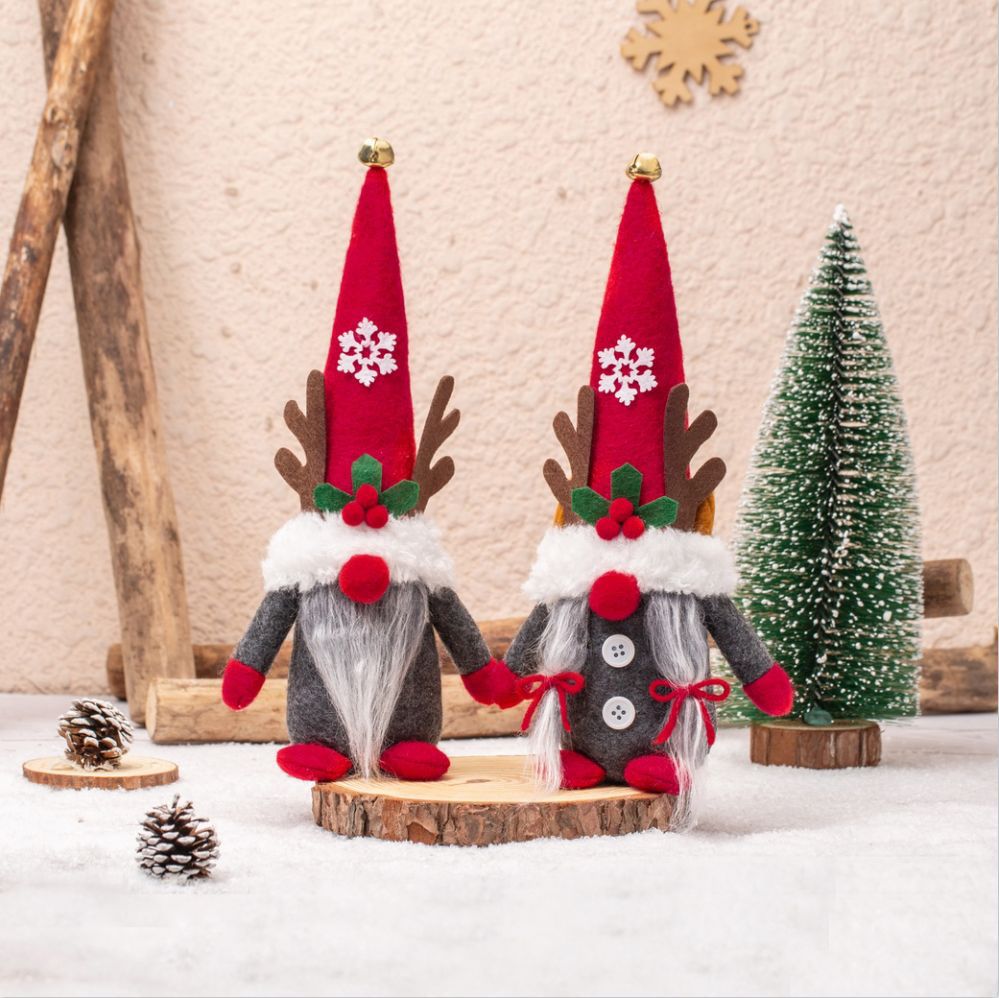 Amazon popular de Navidad decoración creativa cornamenta enano decoración muñeca sin rostro decoración bosque viejo muñeca