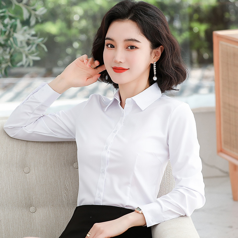 White Long-Sleeve Women's Shirt, Slim-Fit Professional Attire, Elegant Formal Wear, 2026 Spring and Autumn New Style, Wrinkle-Resistant Workwear