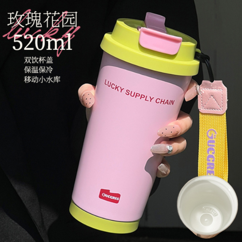新型高颜値セラミックコーヒーカップ携帯ダブルドリンク保温カップ女子316ステンレスカップストローカップ|undefined