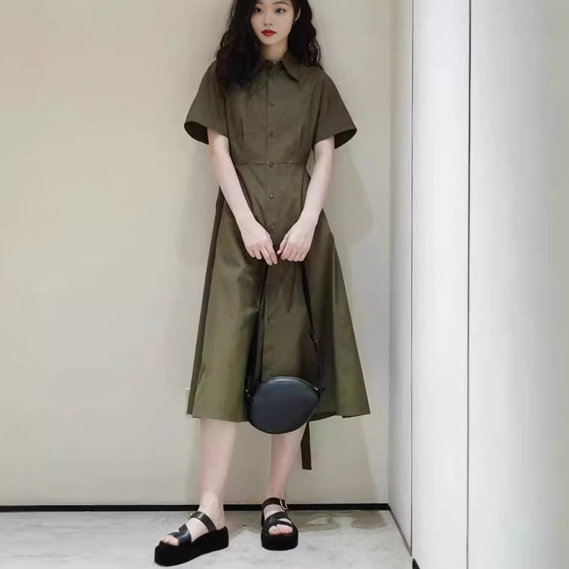 French-Style Retro Green Shirt Dress, Hong Kong Style, Suitable for Thailand Travel Photography, Sanya Seaside Vacation Beach Dress French-Style Retro Green Shirt Dress, Hong Kong Style, Suitable for Thailand Travel Photography, Sanya Seaside Vacation Beach Dress