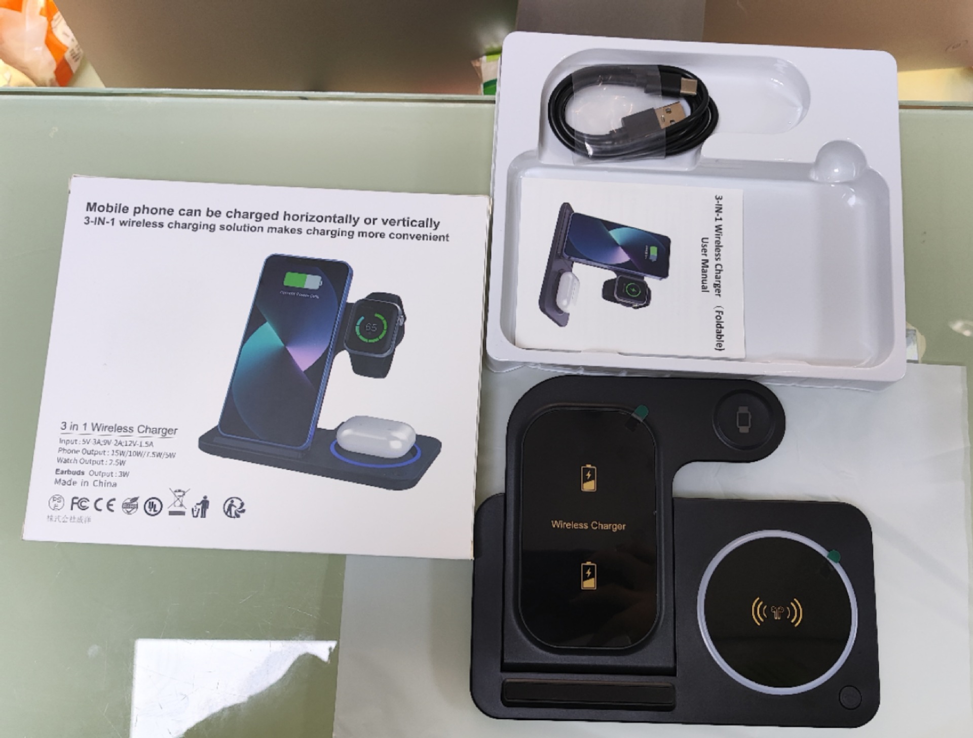 Nuevo plegable de tres en uno cargador inalámbrico 15W de carga rápida reloj para Apple 14/13/12pro Max