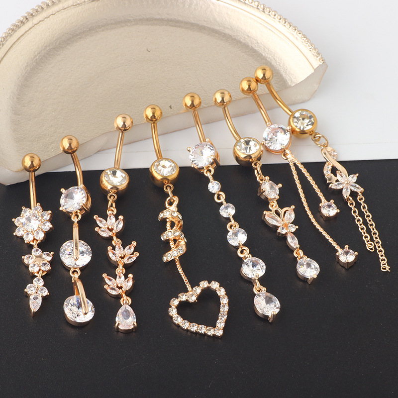 Classic Stainless Steel Belly Button Ring Set - 8-Piece Crown Umbilical Rings Body Piercing Jewelry detail image 7