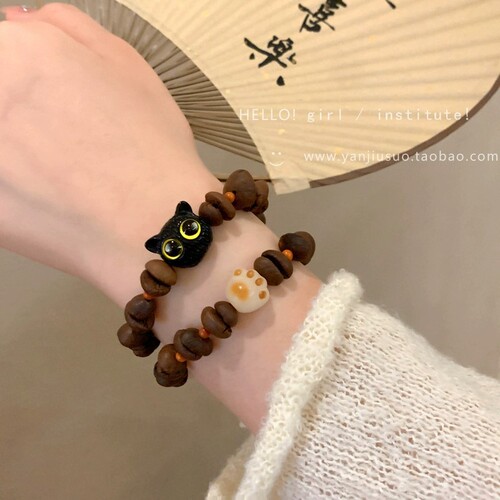 Retro coffee bean cat claw braided rope bracelet girls temperament personality bracelet new couple hand jewelry