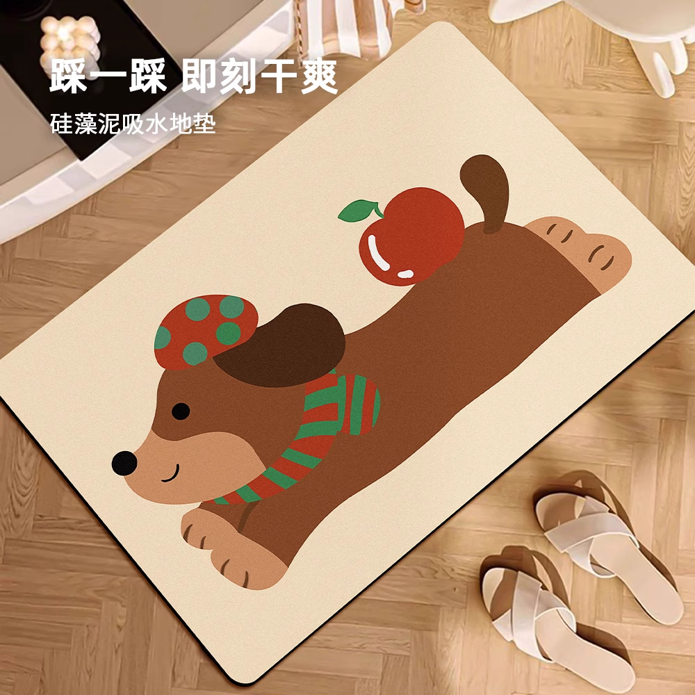 Alfombrilla absorbente de baño de dibujos animados, alfombra antideslizante de barro de diatomeas en la puerta del baño, alfombra de secado rápido desechable para el baño doméstico