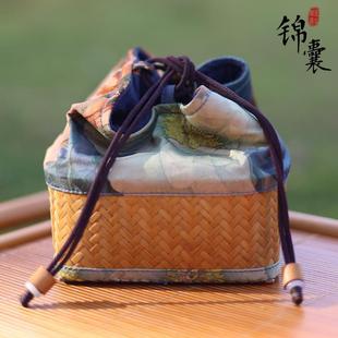 Bamboo Handmade Chinese Tea Ceremony Storage Bag for Tea Set, Alpine Bamboo, Drawstring Cup and Pot Bag for Outdoor Travel