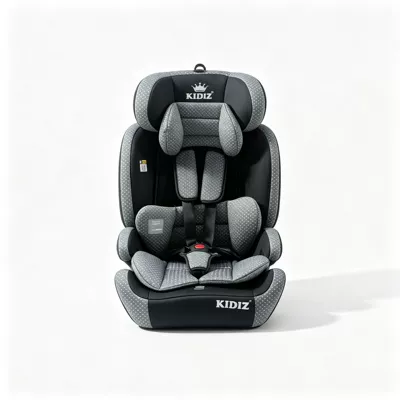 Car child safety seat – Reclining, with Height-Increasing Cushion - 15-12-years-old-3ci-size-full-level-certification-ece-r12904-eu-e8-safety-standard-gray-black-isofixlatchfoldableadjustable-headrestfive-point-safety-belt