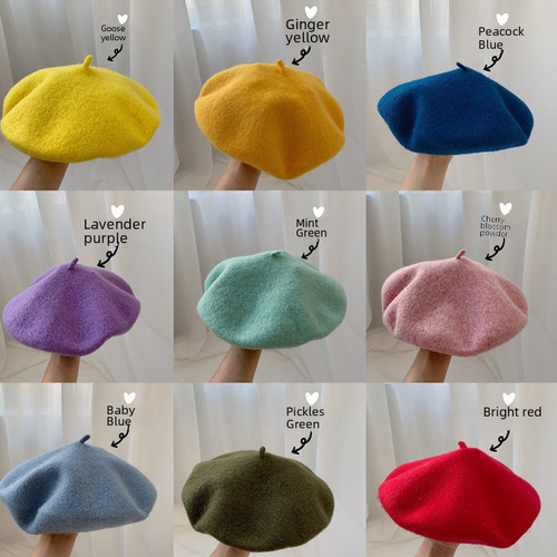 All the beret colors you want are available here!  Autumn and winter wool beret women's Korean style Japanese painter's hat