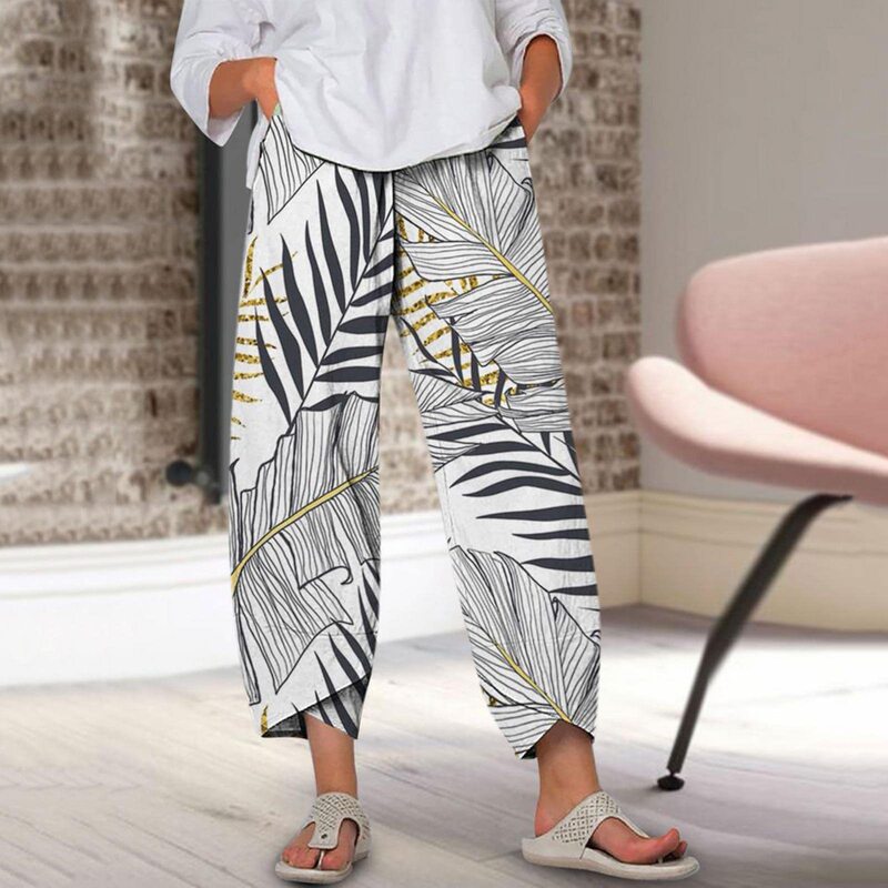 Cross-Border 2025 Amazon Aliexpress Ebay Fashion Casual Nine-Point Pants Printed Sentence Stripesd Splicing Straight Pants