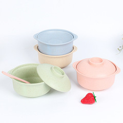 Cross-border wheat straw instant noodle bowl with lid, heat-insulated and fall-resistant instant noodle bowl, student dormitory bowl, tableware set wholesale