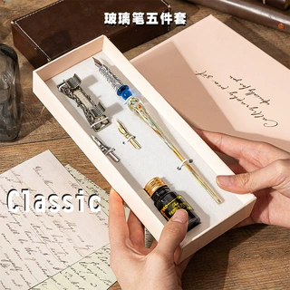 工厂定制水晶玻璃蘸水笔套装网红学生沾水钢笔礼盒金粉玻璃杆钢笔