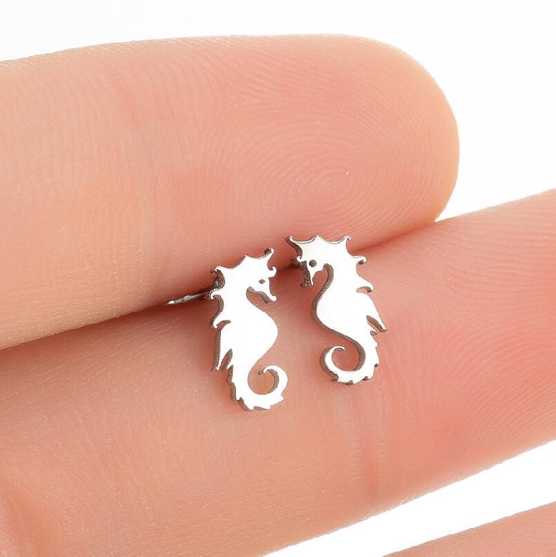 Women's Fashion Hippocampus Stainless Steel No Inlaid Ear Studs Stainless Steel Earrings display picture 5