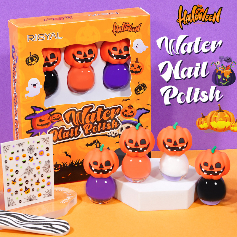 Halloween Manicure Set Cartoon Water-Based Peelable Nail Polish Tearable Cross-Border New Pumpkin Ghost Festival Party Halloween Manicure Set Cartoon Water-Based Peelable Nail Polish Tearable Cross-Border New Pumpkin Ghost Festival Party