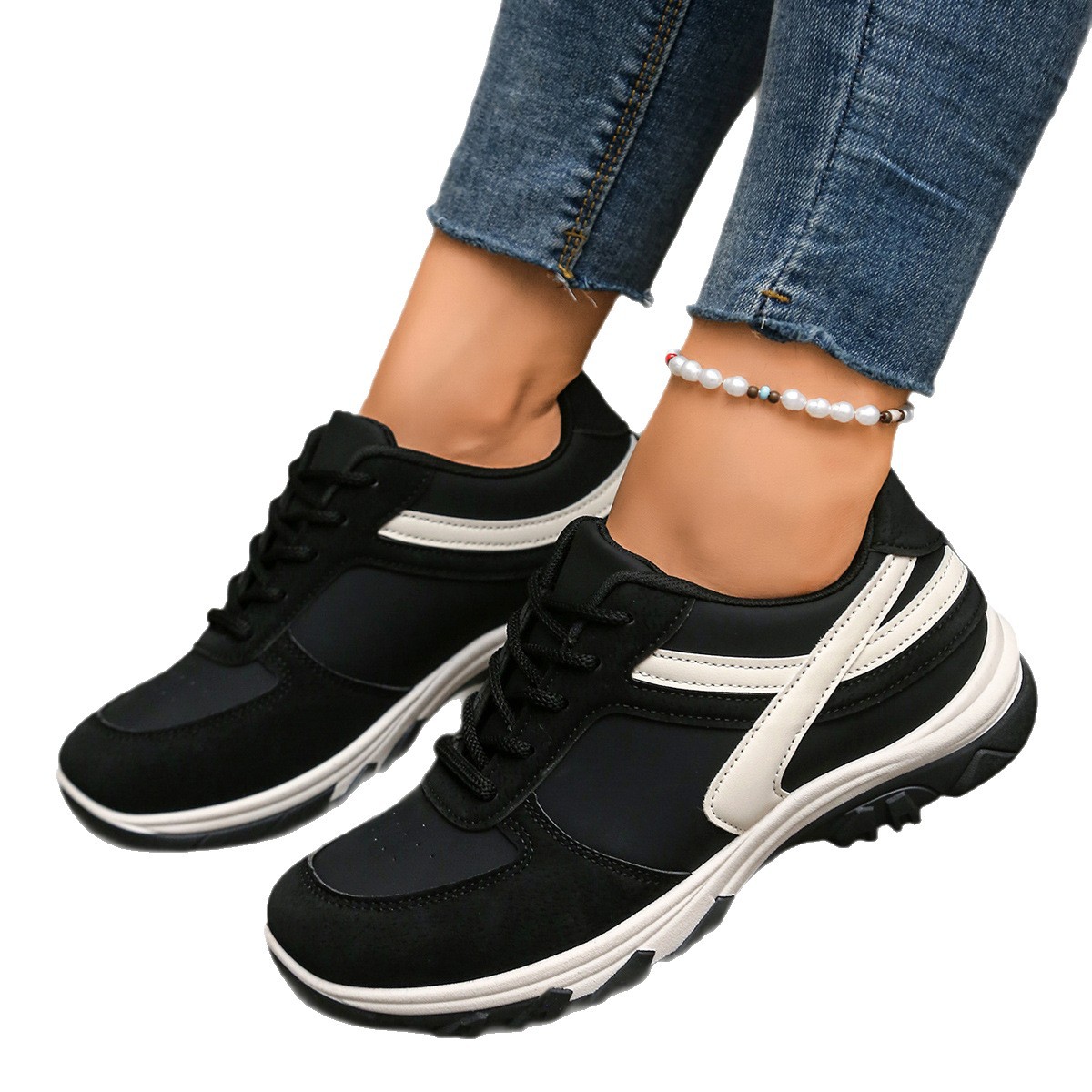 Women's Color Block Lace Up Athletic Shoes Comfortable Casual Running Spring New Ready For Immediate Shipment_voghion.com