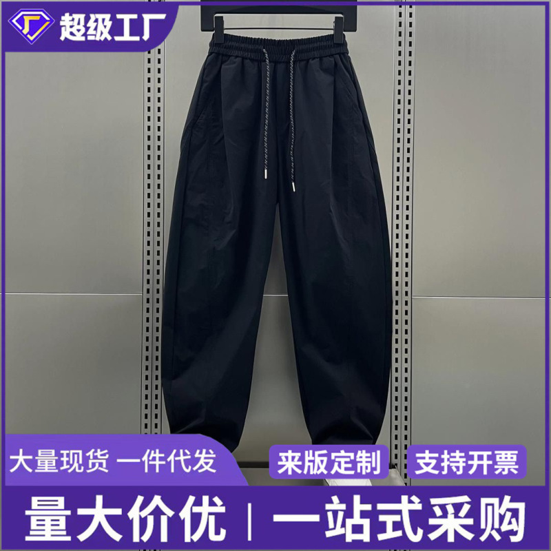 Cross-Border New Style Ice Silk Ultra-Thin Breathable Drape Casual Pants Summer Pleated Harem Pants Men's Trendy Long Pants
