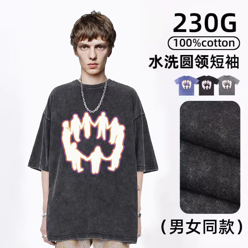 Europa y los Estados Unidos pesados camisetas de manga corta para hombres de verano nuevo cuello redondo suelto oversize americano retro in camisas de moda