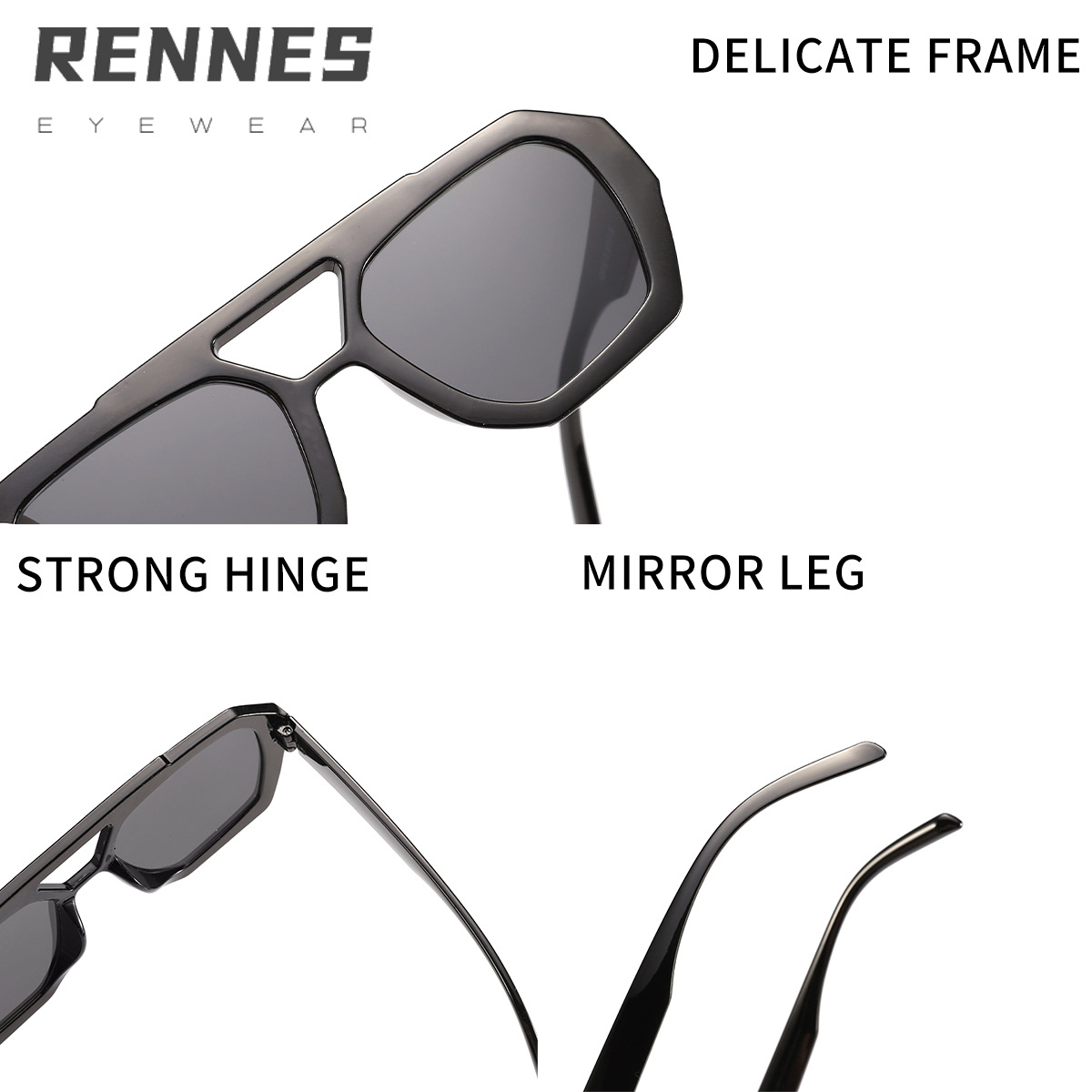 2024 nuevas gafas de sol irregulares de doble viga europeas y americanas transfronterizas para mujer, gafas de sol de tendencia de celebridades de Internet bohemia retro