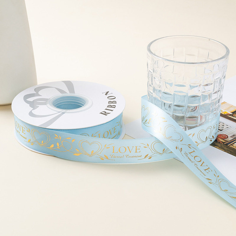 Estampado de oro amor cinta cinta de seda regalo embalaje regalo colorido pastel decoración cinta accesorios cinta de arco