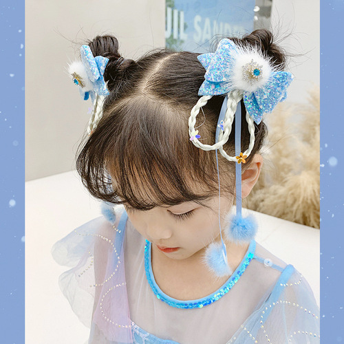 Elsa Headwear Girls Frozen Hair Accessories Crown Head Scarf Magic Wand Princess Bow Wigs Hair Clips Hair Bands
