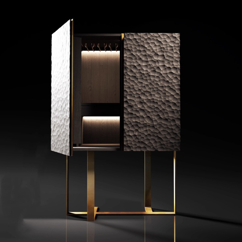 Italian Light Luxury Solid Wood Relief Creative Wine Cabinet Modern High-End Large Flat Living Room Home Wall-Mounted Dining Side Storage Cabinet